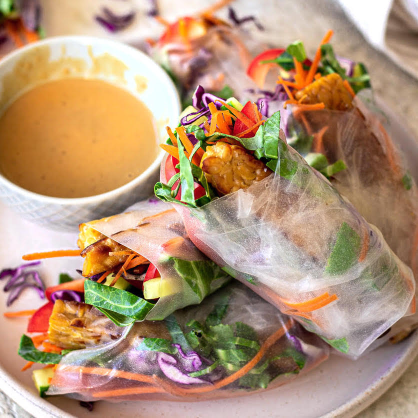 Vegan Rice Paper Rolls With Peanut Dipping Sauce