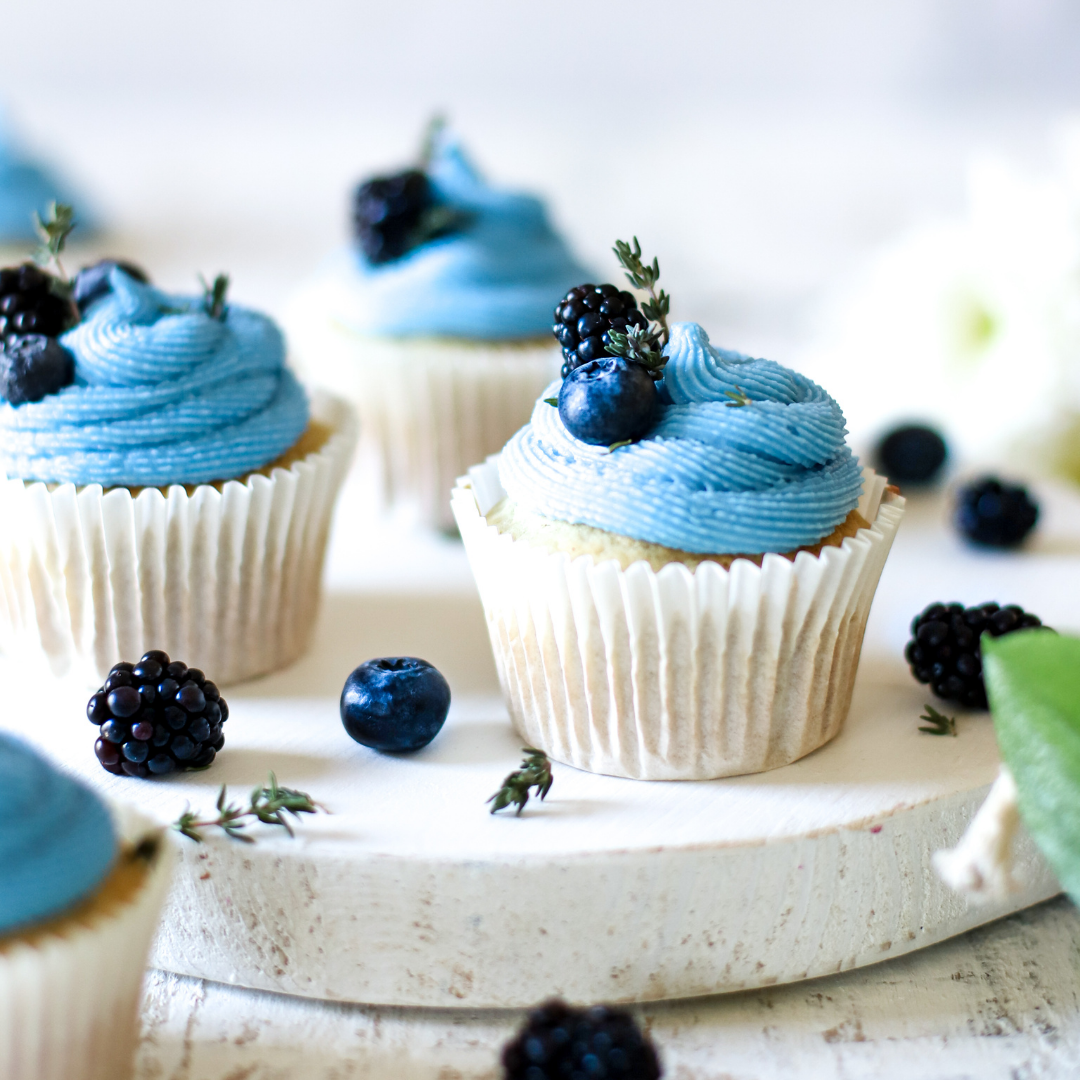 Blueberry & Vanilla Cashew Frosted Cupcakes