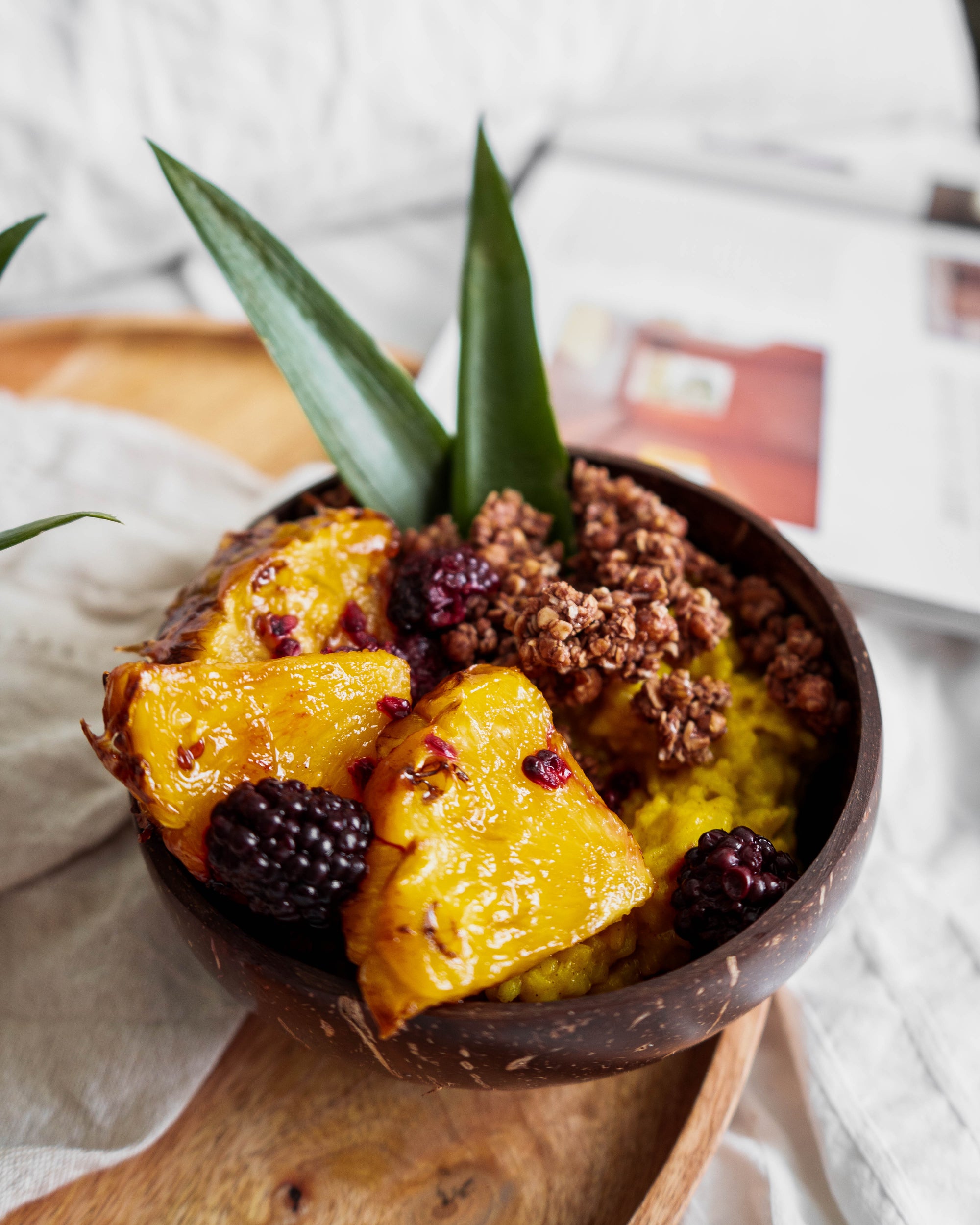 Ginger & Turmeric Coconut Rice Pudding with Maple Grilled Pineapple