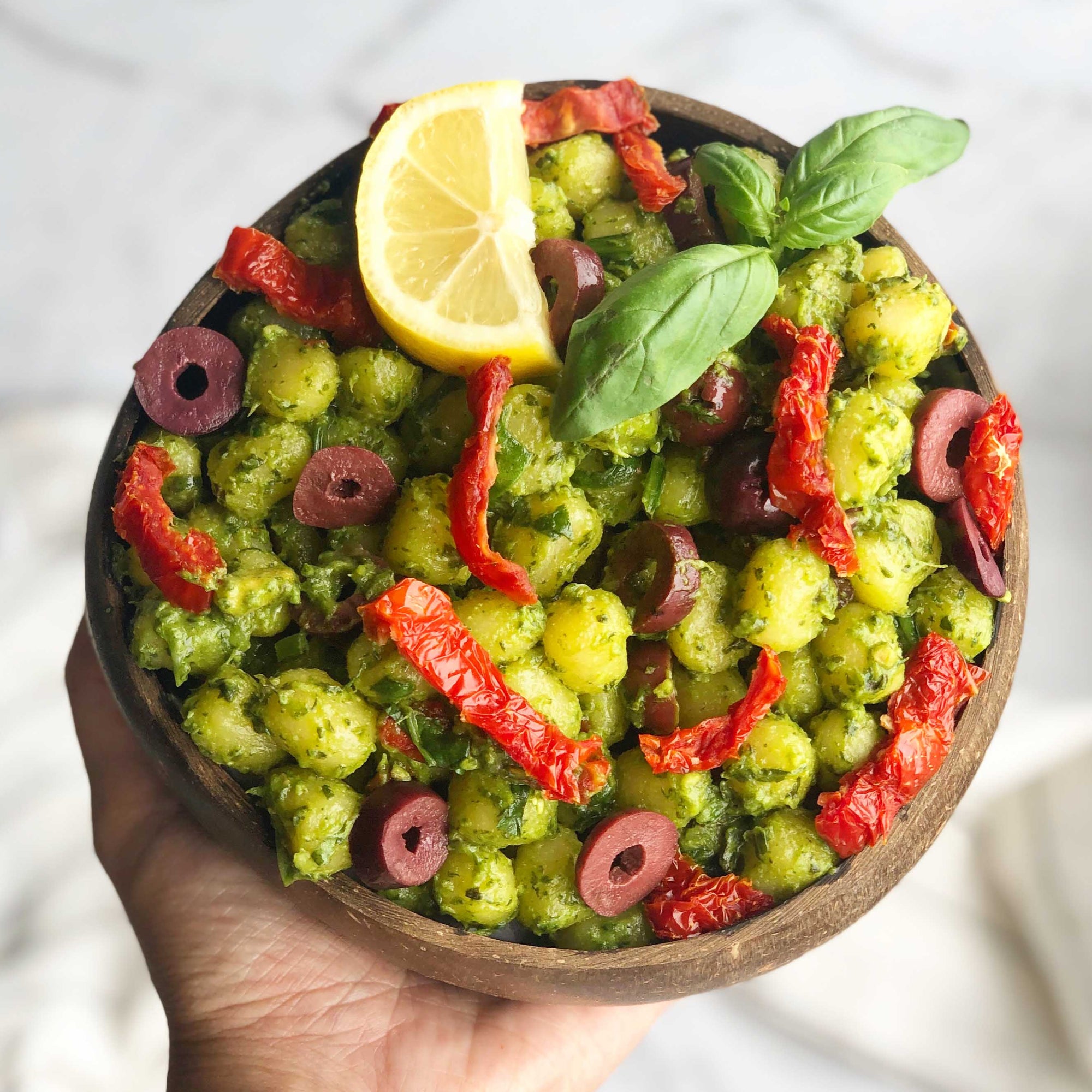 Pesto Gnocchi with Olives & Sun-dried Tomatoes