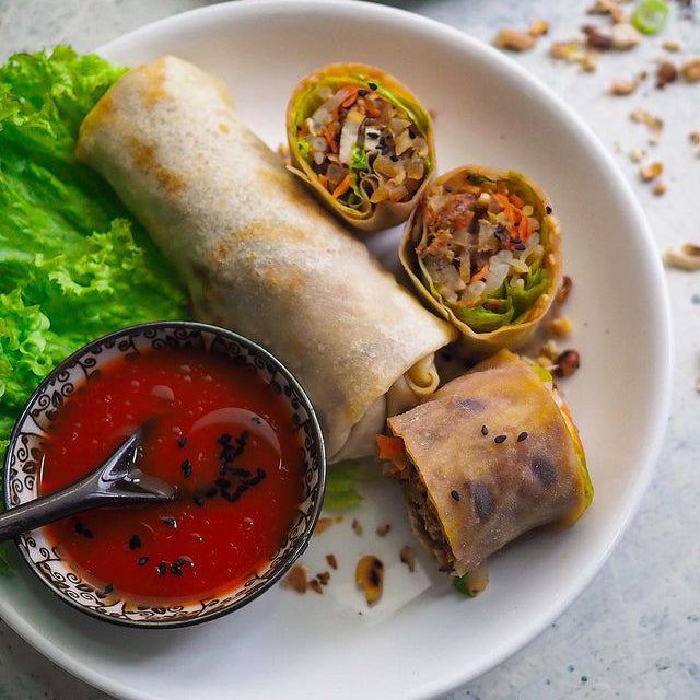 Sweet Soy Bean Sauce with Crispy Spring Rolls