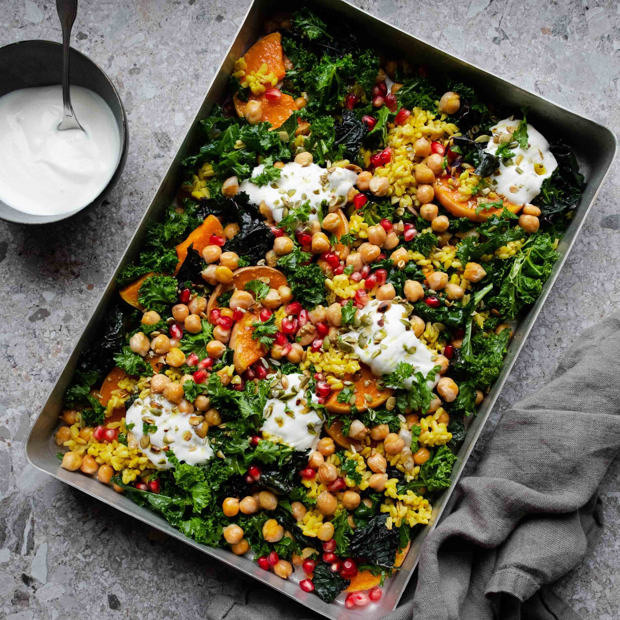 Warm Winter Salad with Roasted Squash, Kale and Chickpeas