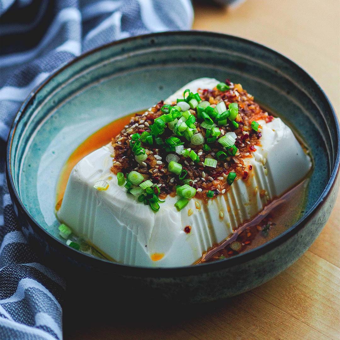 Steamed Silken Tofu with Garlic Soy Sauce